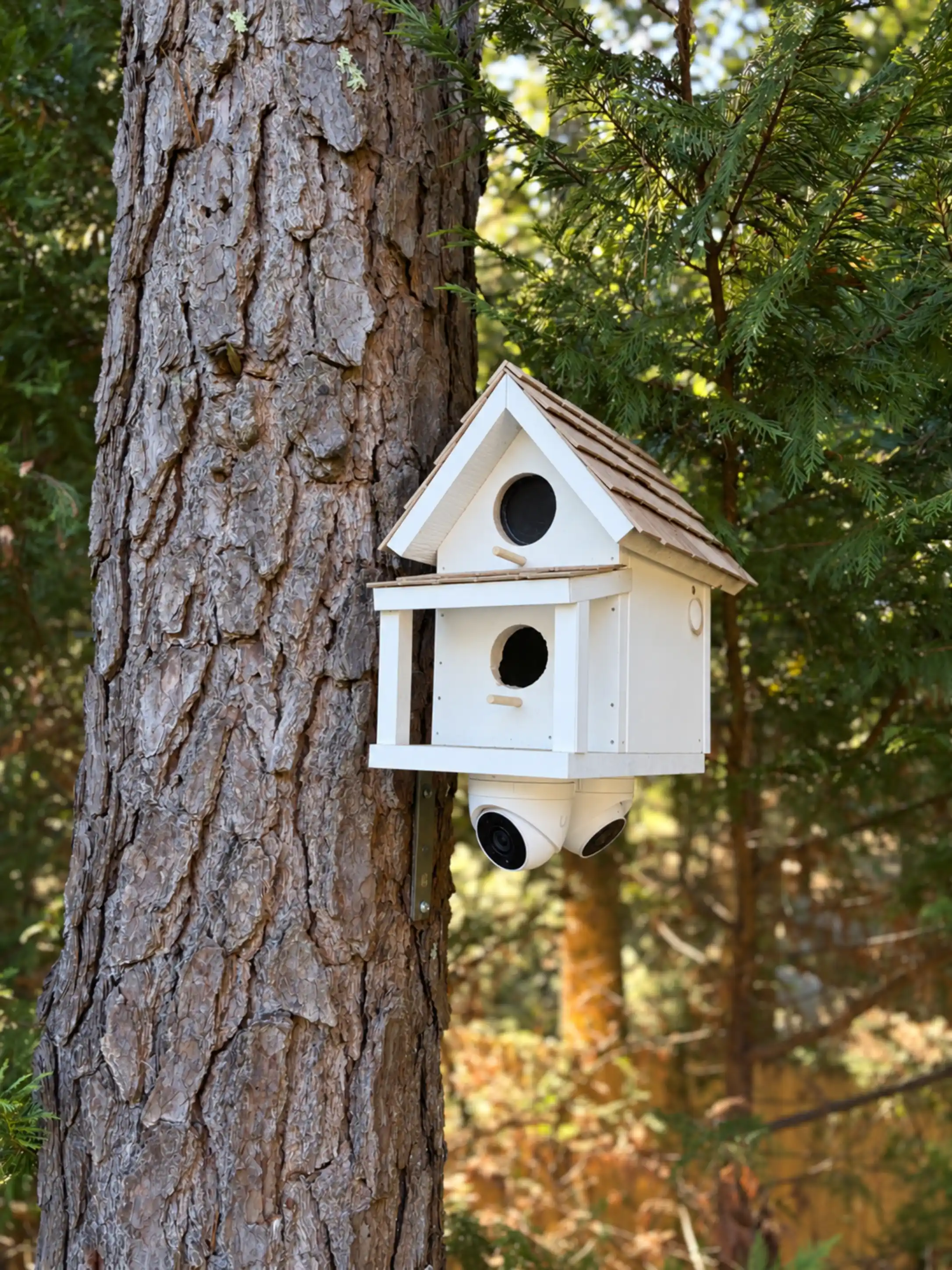Security camera discreetly installed inside a birdhouse by TRC Integrated on Long Island, NY.