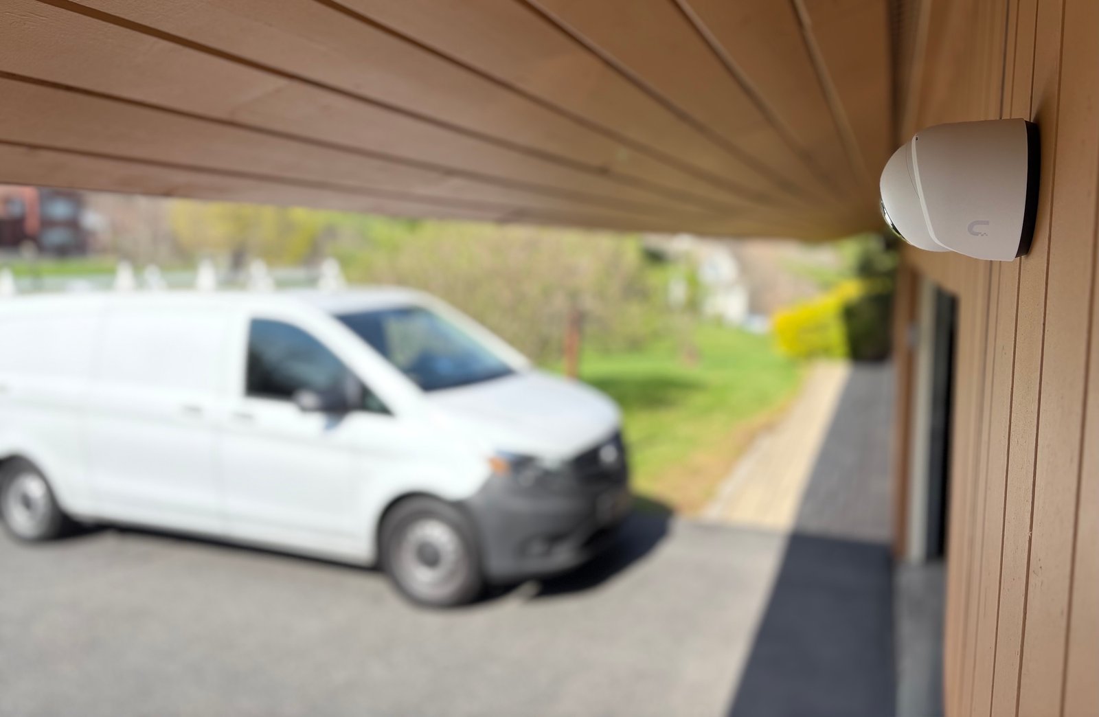 Newly installed Ubiquiti G6 camera mounted on the front of a home in Mahopac, NY.