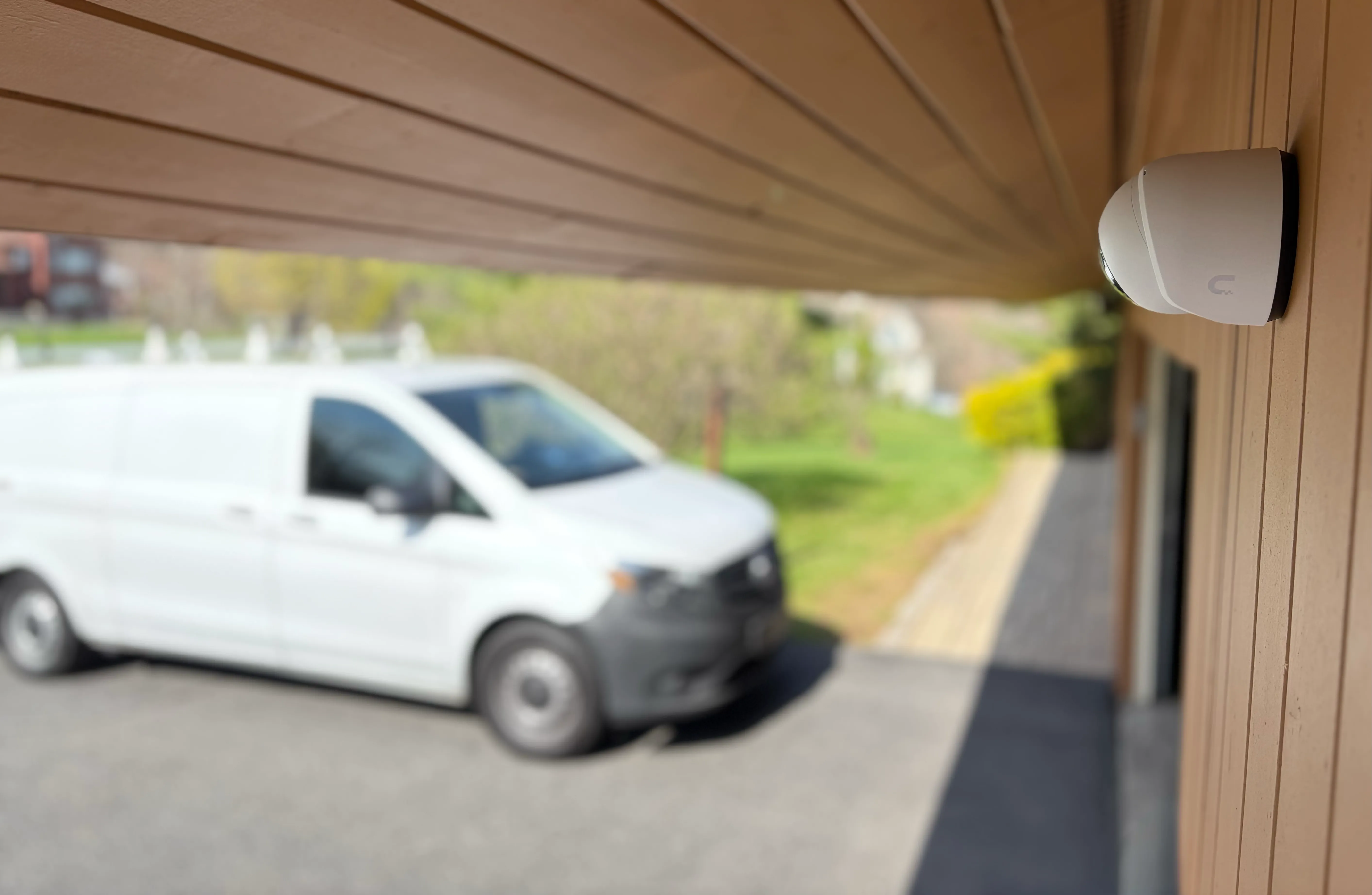 Newly installed Ubiquiti G6 camera mounted on the front of a home in Mahopac, NY.